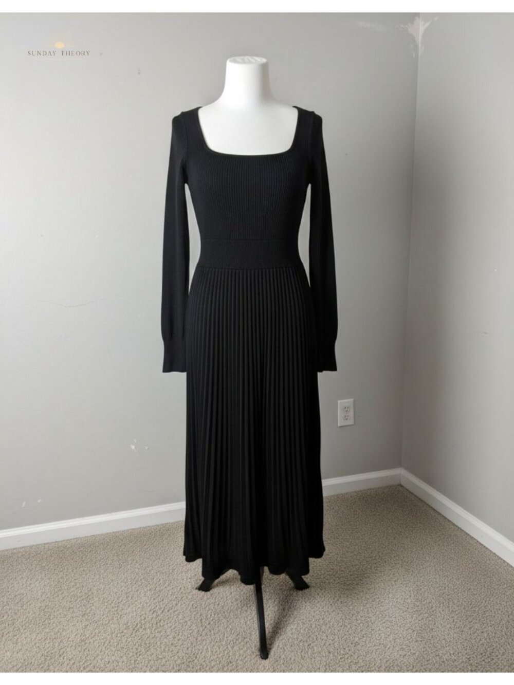 Sleeveless Square Neck Pleated Empire Waist Midi A-Line Dress